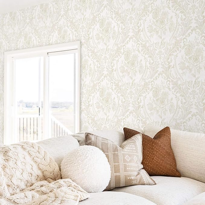Ismoon Floral Peel and Stick Wallpaper Vintage Beige Contact Paper Boho