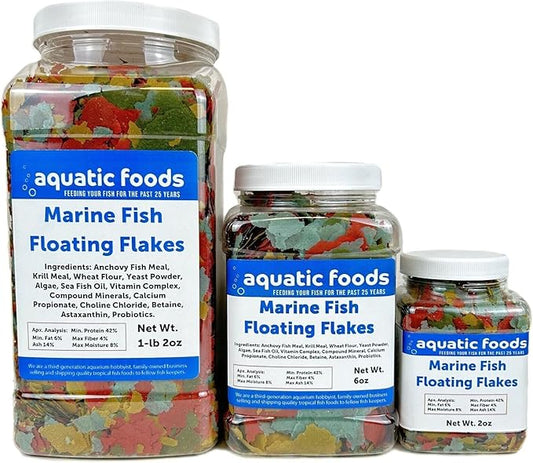 Aquatic Foods Inc. Marine Fish Flakes of Red & Green Algae, Seaweeds for Tangs, Butterflies, Angelfish, Anthias, Clown Fish, Damsels...WL 2oz Sm Jar
