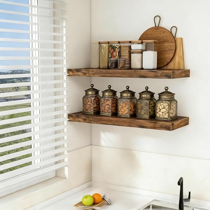 Vervida® Floating Shelves, 47.2 inch Wall Mounted Rustic Wood Shelves
