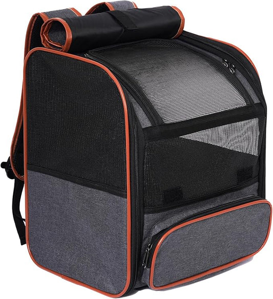 Pesen Cat Backpack Carrier, Breathable & Foldable Pet Carriers for Cats, Small Dogs and Rabbits Under 15 lbs, Airline Approved Dog & Cat Carrier Backpack for Hiking, Travel, Camping, Dark Gray
