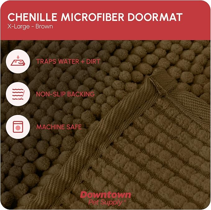 My Doggy Place Microfiber Dog Mat for Muddy Paws, 60" x 36" Brown - Non-Slip, Absorbent and Quick-Drying Dog Paw Cleaning Mat, Washer and Dryer Safe - X-Large/Runner