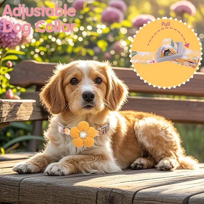 Medium Dog Collar with Flower, Dog Collars for Medium Dogs Collar for Girl Cute Dog Collar with Bell, Adjustable Length