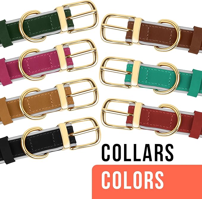 OOPSDOGGY Reflective Geniune Leather Airtag Dog Collar Soft Padded Collars for Small Medium Large Breed Dogs Puppy, 4 Sizes, 7 Colors (Camel, XLarge, 19"-24")