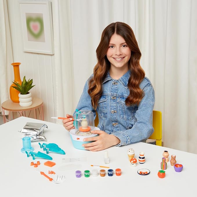 Make It Real: Mini Pottery Studio Deluxe Set - DIY All-in-1 Sculpting Craft Kit, All Skill Levels, Miniature Clay Projects, Kids Girls & Tweens Age 8+
