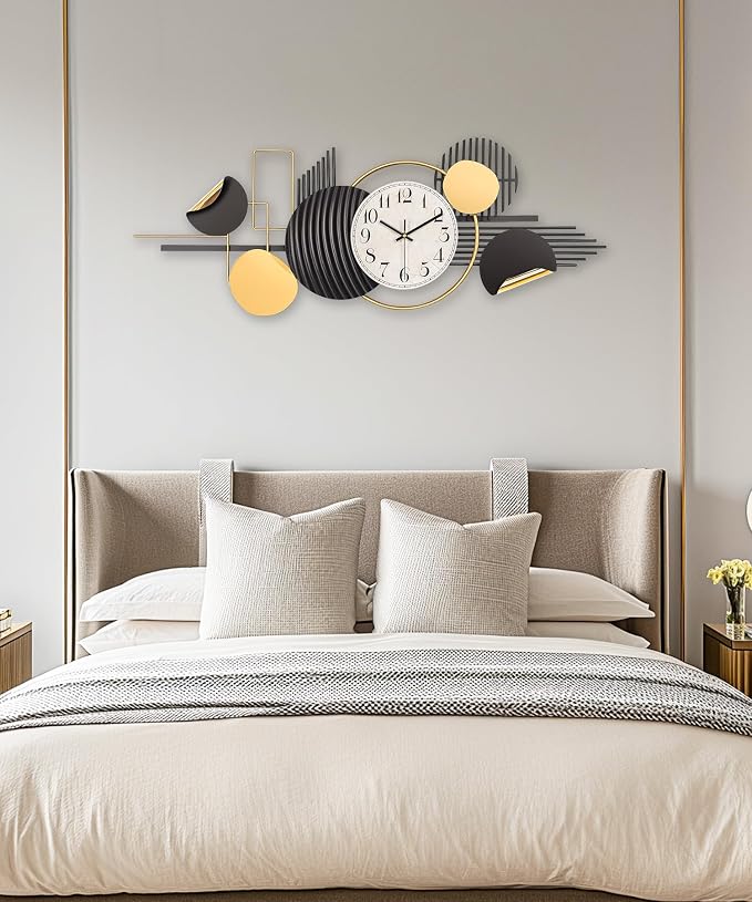 Large Wall Clock, Modern Silent Non-Ticking Metal Wall Art Wall Clocks Battery