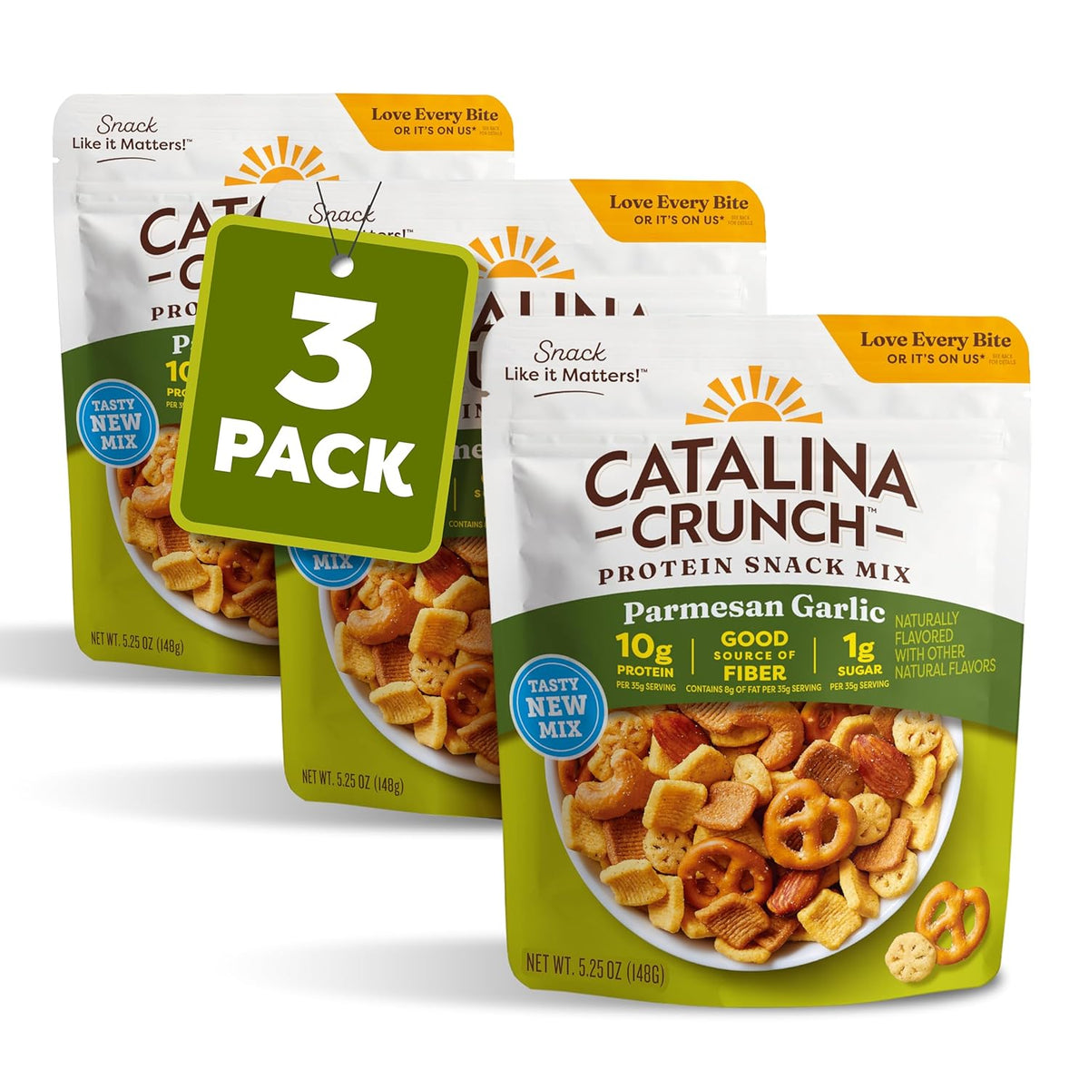 Catalina Crunch Protein Snack Mix - 10g Protein, 1g Sugar per Serving - Good Source of Fiber, Gluten Free - Parmesan Garlic, 5.25 Ounce Bag (Pack of 1) - Packaging May Vary
