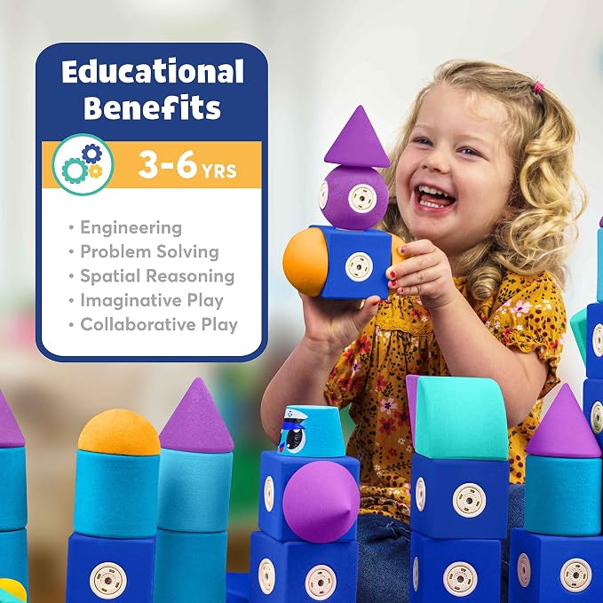 Blockaroo Magnetic Foam Building Blocks 35-Piece Castle Set for Toddlers | Soft Magnetic Foam Blocks, 360-Degree Rotation, Floating Bath Toy, Sensory Play, Dishwasher Safe, STEM Building, Ages 3-5