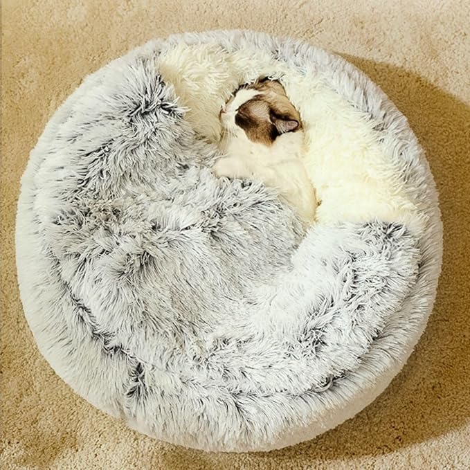 Plush Fluffy Dog and Cats Round Bed – Ultra-Soft Faux Fur Pet Shell Nest with Raised Bolster Edge, Self-Warming Calming Nest for Small to Large Pets (Green, Large（26”）)