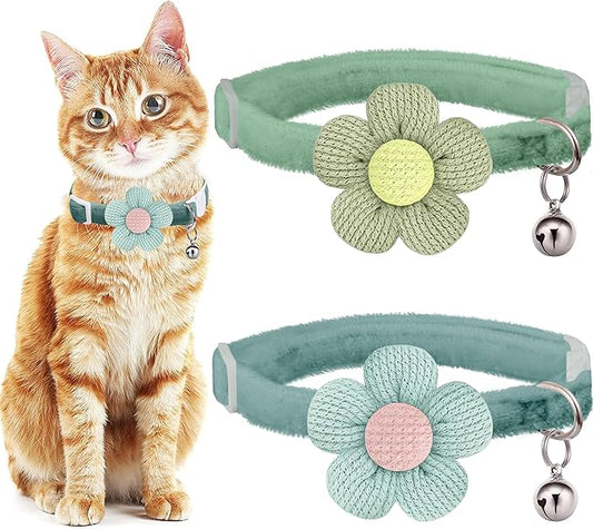 Breakaway Cat Collars with Bells, MUZIEBA Kitten Collar for Girl Boy Adjustable Safety Kitty Collars for Cats Puppy and Small Pets (Blue + Green)