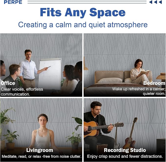 6 PCS Acoustic Panels, 23.6x23.6'' Self-Adhesive Soundproof Wall Panels