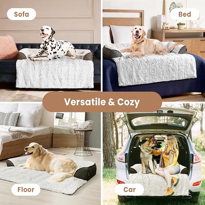 Calming Large Dog Bed for Couch – 41"x37" Washable Non-Slip Plush Sofa Protector for Dogs, Removable Cover, Soft Furniture Mat in Grey