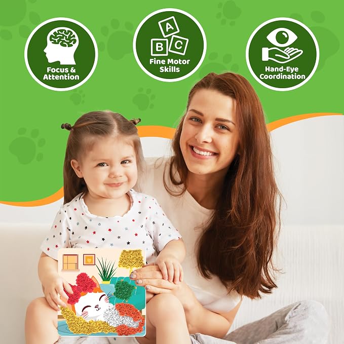 jackinthebox Poke Art Pets Crafts Kits for Children, Gifts Toys, Ages 4-8 | 1400 fabric pieces, travel arts activities & birthday gifts, mess-free toddler, age 4 5 6 7 8 9 year old, flower pressing