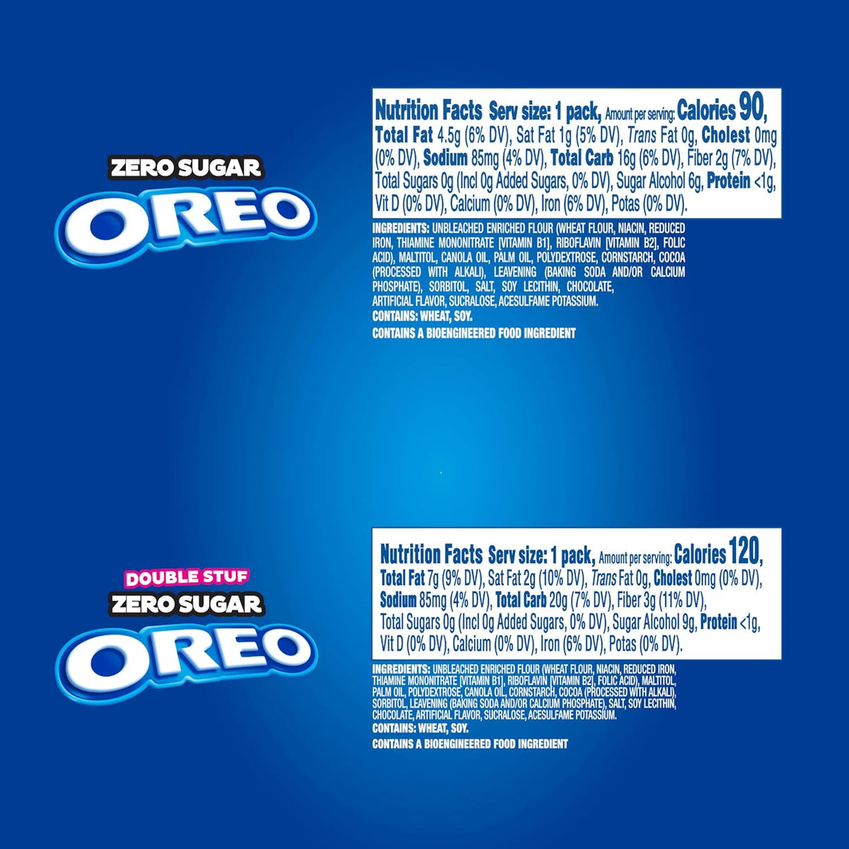 OREO Zero Sugar and OREO Double Stuf Zero Sugar Chocolate Sandwich Cookies Variety Pack, 20 Snack Packs (2 Cookies Each)