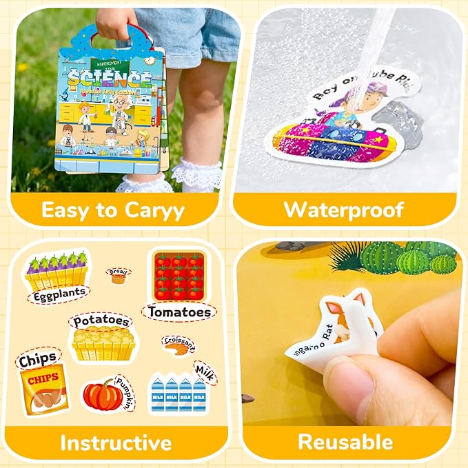 3 Sets of Reusable Jelly Stickers Books - Perfect for 3-6 Year Olds Jelly Stickers Books - Airplane and Car Travel Toys Educational Gifts for Boys and Girls (Beach+Supermarket+Party)