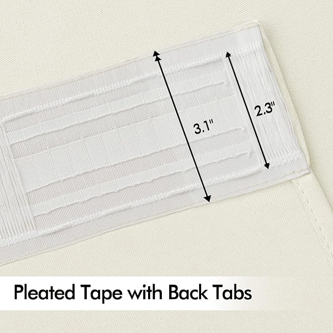 MIULEE Cream Back Tab Blackout Curtains 72 Inches Long 2 Panels Set