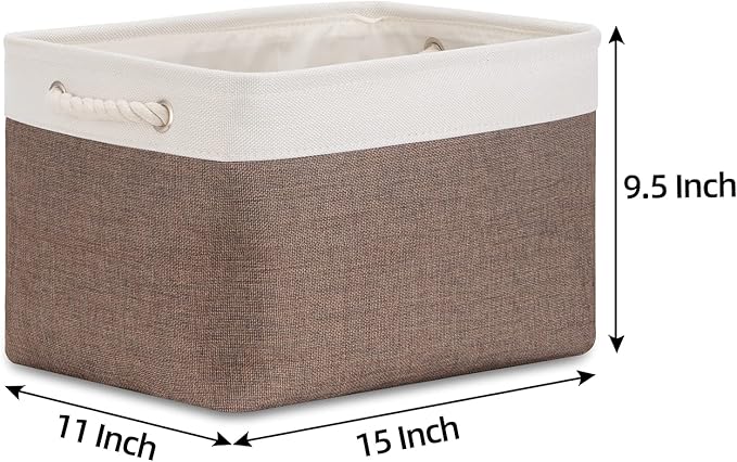 Bidtakay Baskets Fabric Storage Bins for Shelves [3-Pack] Decorative Storage Baskets for Organizing 15 X 11 X 9.5 inches Nursery Closet Foldable Toy Storage Closet Organizer Brown