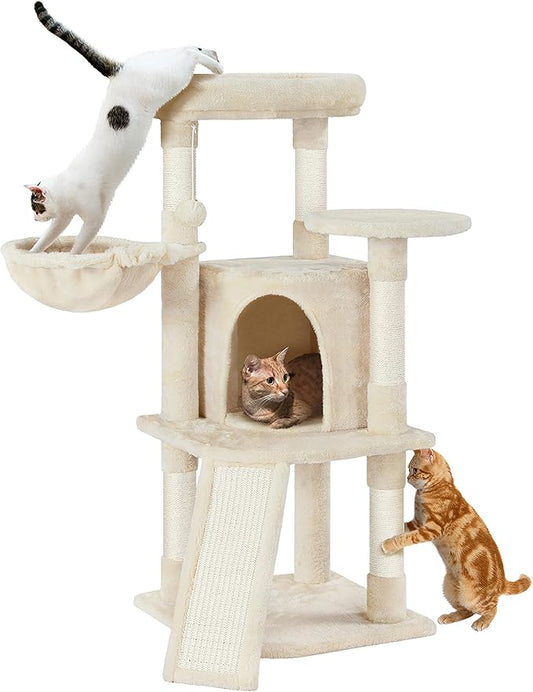 Yaheetech Cat Tree, 42in Play Tower for Indoor Cats, Kitten House with Large Perch & Scratching Posts & Cozy Condo & Scratching Ramp, Cat Furniture Activity Center, Beige
