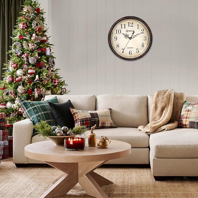 Geevon Vintage Wall Clock, Silent 14" Non Ticking Retro Round Clock Quartz