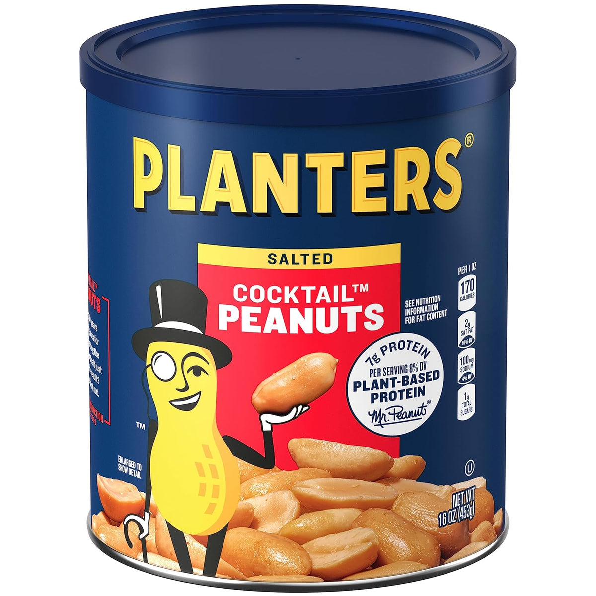 PLANTERS Salted Peanuts, Dry Roasted Peanuts, Party Snacks, Plant Based Protein, Snacks For Adults, 16oz (1 Jar)