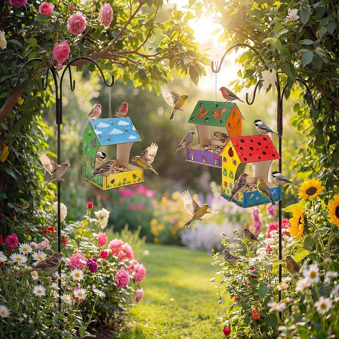DoubleFill 24 Pack Bird Feeder Kits Bulk Wooden DIY Birdhouse Kits Unfinished Bird Feeder Birdhouse to Paint Wood Craft for Educational Fun Art Outdoor Activities Gifts
