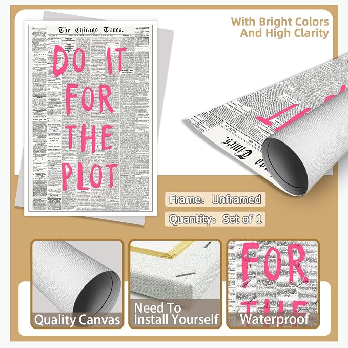 Liyark Retro Black And White Chicago Newspaper Poster Pink Trendy Preppy