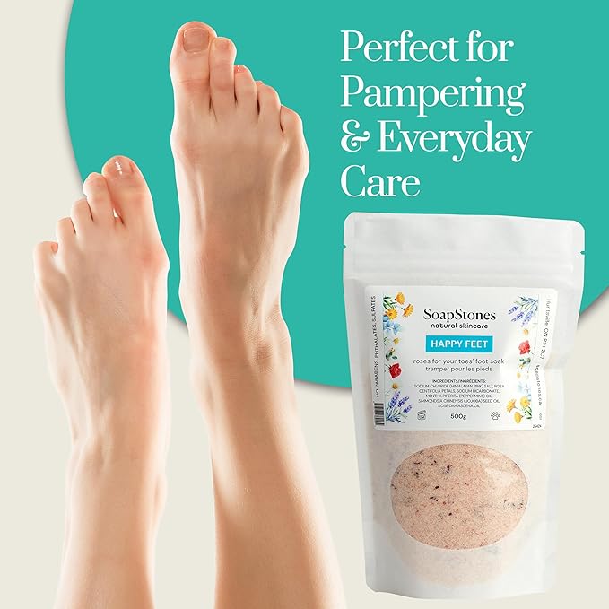 SoapStones Happy Feet Himalayan Foot Soak with Peppermint and Rose Oil, 500g - Detox Foot Bath & Skin Softener – Foot Soaking Salts for Tired, Swollen Feet Treatment & at-Home Spa