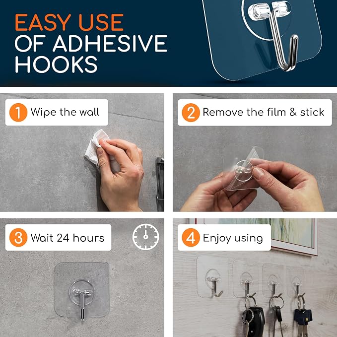 GLUIT Adhesive Wall Hooks for Hanging Heavy Duty 22 lbs Hooks for Walls No