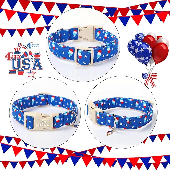 4th of July Dog Collar, Summer Popsicle Patriotic Dog Collars for Medium Dogs, Adjustable Lightweight Quick-Release Buckle Collar for Boy&Girl Dogs M
