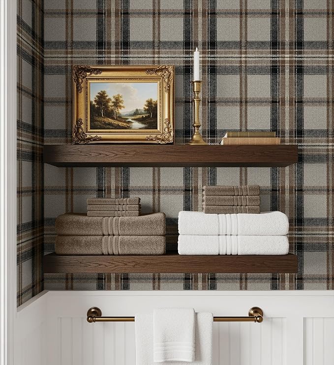 NextWall Harry & Grace Herringbone Plaid Premium Matte Non-Woven Peel and Stick