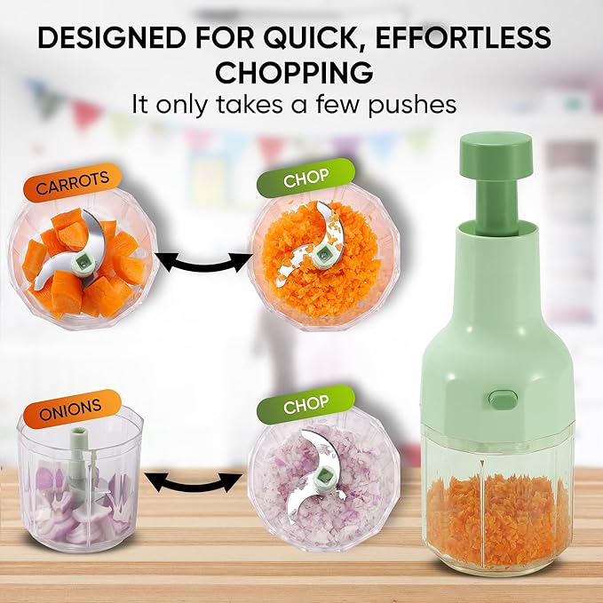 Brieftons Express Manual Food Chopper: 2-Cup, Hand Chopper Vegetable Cutter to Chop Veggies, Fruits, Herbs, Garlic Onion Chopper for Salsa, Salad, Pesto, Hummus, Guacamole, Coleslaw, Indian Cooking
