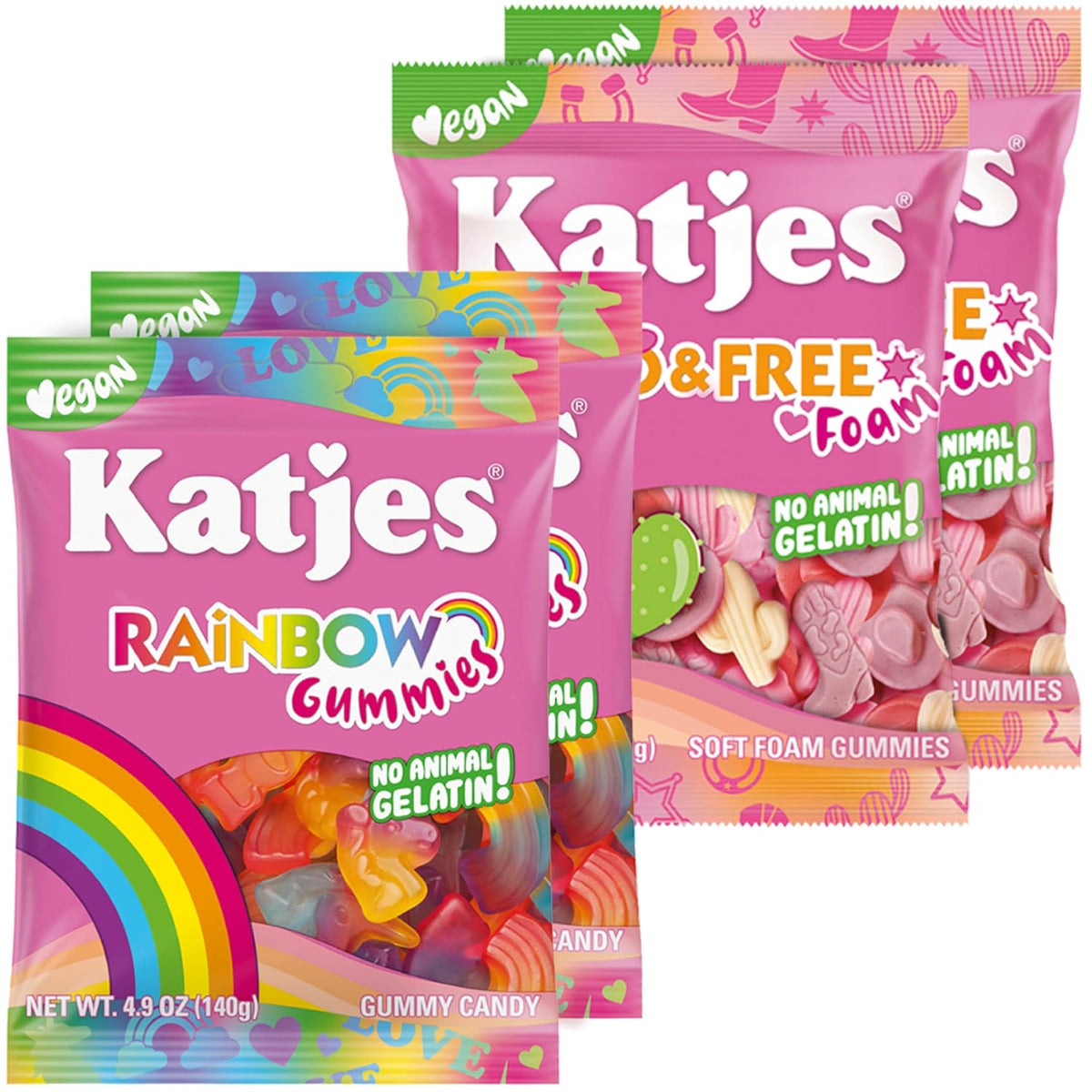 Katjes Vegan Gummy Candy Assortment, 4.9 oz Bags, 4 Flavor Pack - Rainbow Sour Wild Free Cosmic Visions Chewy Gummies – Gelatin-Free, Plant Based Sweet Fruity Snacks