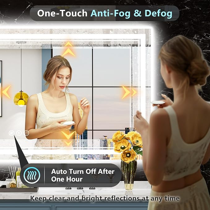 72x36 LED Bathroom Mirror with Lights, Backlit and Front Lit Anti-Fog Lighted
