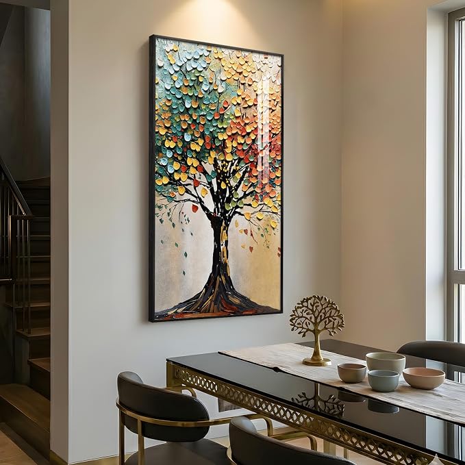 Large Framed Vertical Tree of Life Wall Art