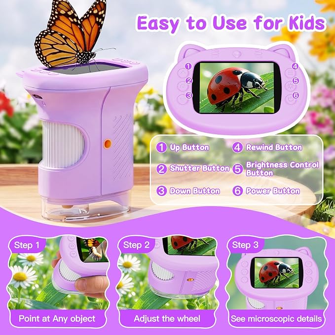 SEEKID Kids Microscope,1000X Handheld Digital Microscope (Purple) | 2.4" IPS Screen | Rechargeable Handheld | 8 LED Lights | STEM Toy for Exploring Science | Ages 5–12