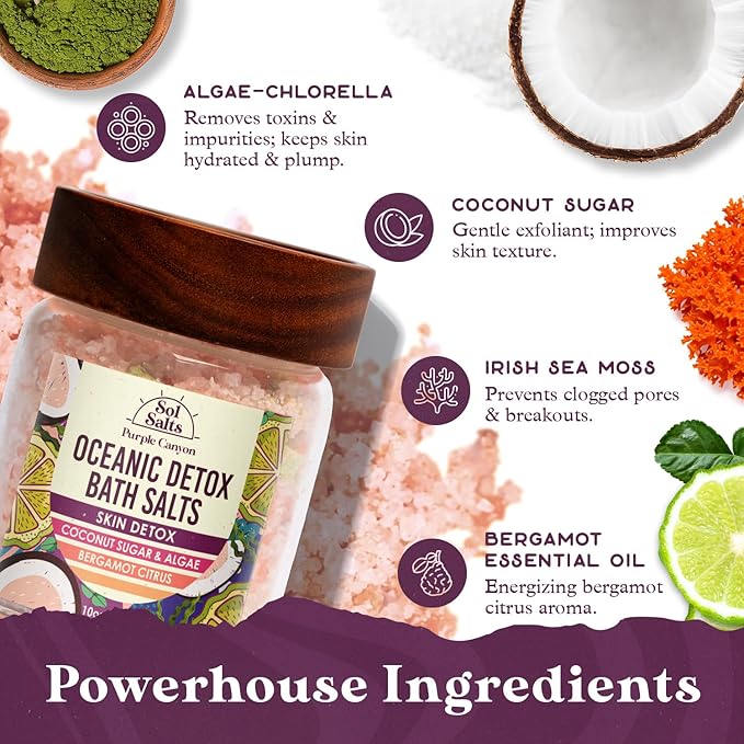 PURPLE CANYON SolSalts Oceanic Detox Bath Salts 10oz | Bergamot Citrus Scented Soak with Hydrating Minerals | Skin Hydrating Mineral Bath