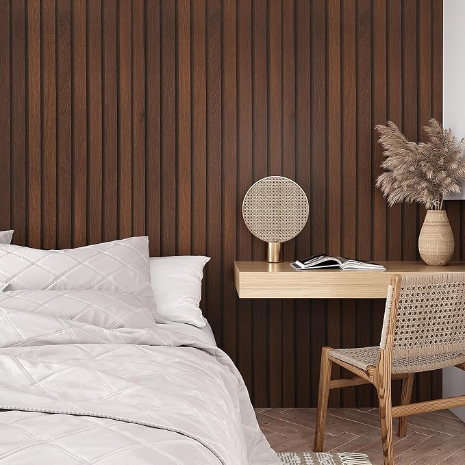 VEELIKE Walnut Wood Slat Peel and Stick Wallpaper Wood Contact Paper