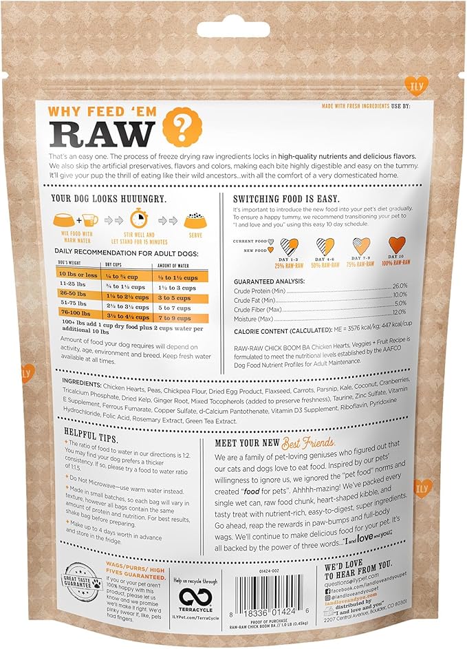 I AND LOVE AND YOU Stir and Boom Dehydrated Freeze Dried Raw Dog Food - Chicken - Grain Free, Real Meat, No Fillers, 1lb Bag