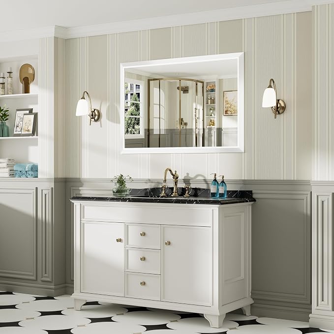 48x32 Inch White Bathroom Mirror