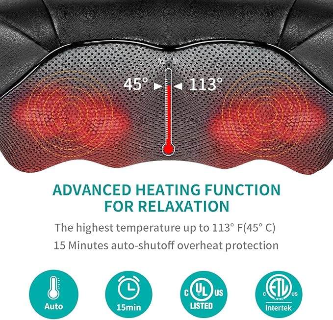 Nekteck Neck Massager for Pain Relief Deep Tissue, FSA Eligible Shiatsu Neck Back Massager with Heat, HSA Massage Tools for Shoulder Trapezius Waist Leg Muscle, Relaxation Gifts for Men Women Dad Mom