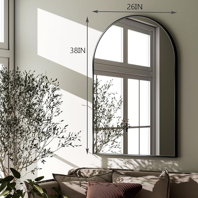 HARRITPURE Arched Wall Mirror – 26"x38" Arch Bathroom Mirror Metal Frame Vanity