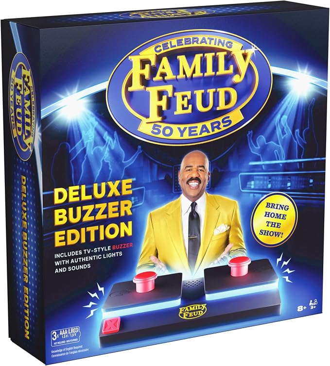 Spin Master Games Family Feud: Deluxe Buzzer Edition Board Game | Survey Says Fun, Guess The Most Popular Answers, Features Buzzer with Lights & Sounds, For 3 or More Players, Ages 8 & Up