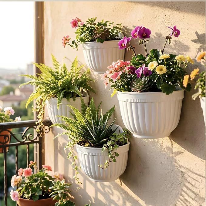 2 Pack White Plastic Wall Hanging Planters