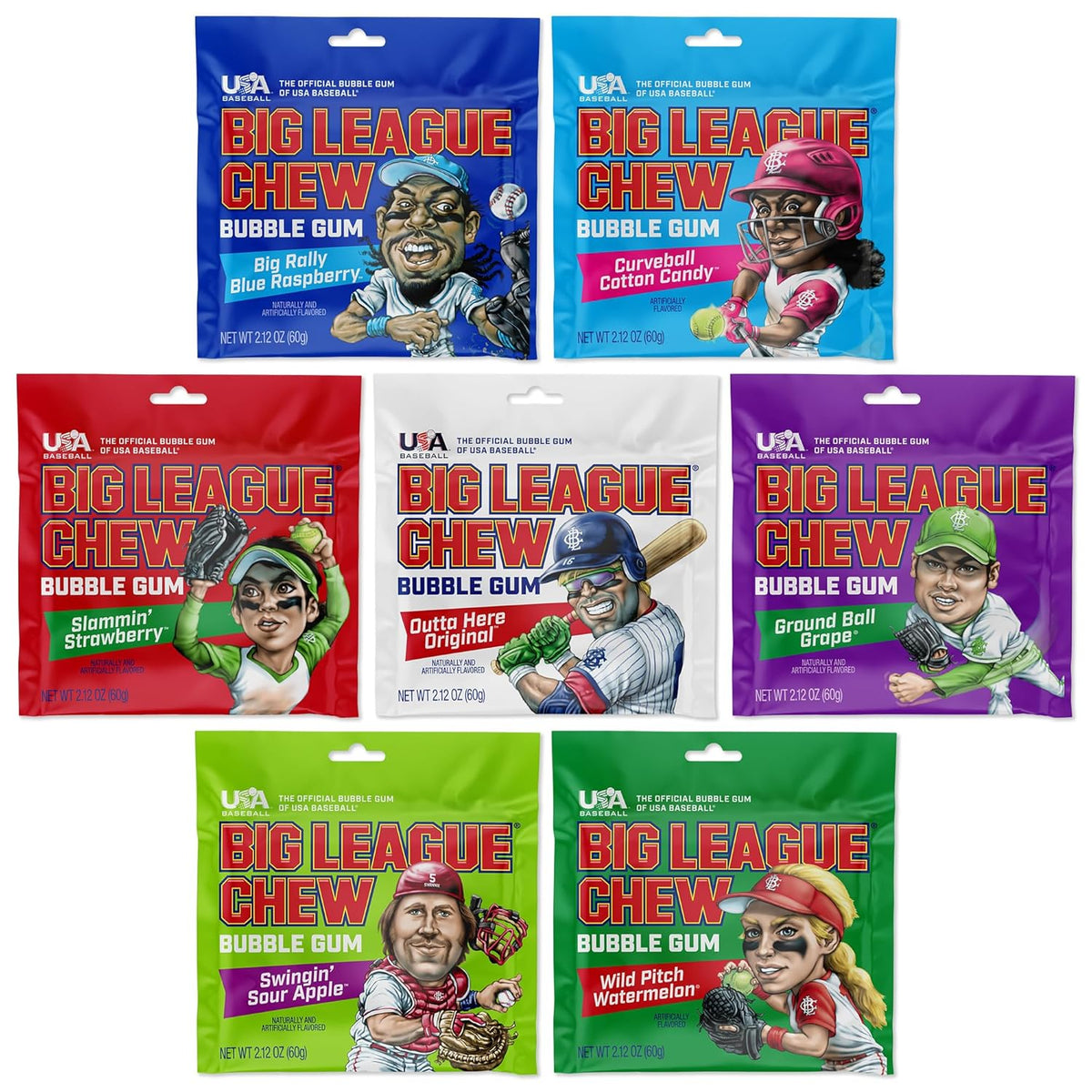 Big League Chew Bulk Variety Pack of 7 – Classic Baseball Bubble Gum Bulk with 7 Flavors for Teams and Parties, Dugout Snacks & Gifts – Nostalgic Candy Bubblegum