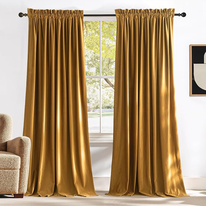 NICETOWN Mustard Gold Velvet Curtains 96 inch Long