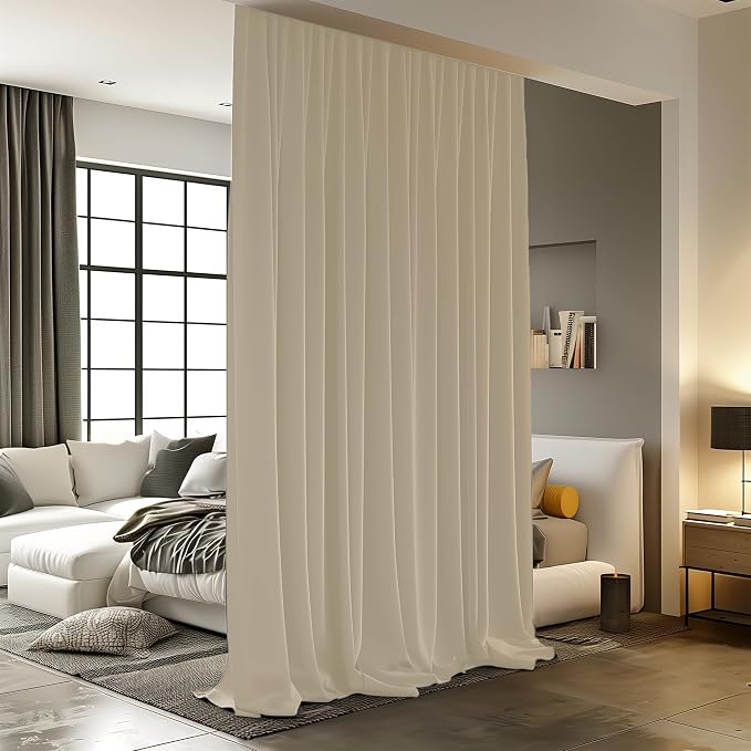 Room Divider Curtains for Ceiling Track Rod, 8.3 ft Wide x 9 ft Tall, Cream