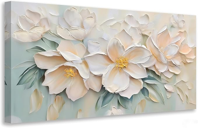 Anolyfi White Textured Flowers Canvas Wall Art
