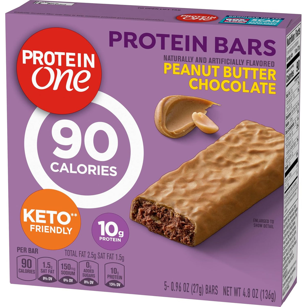 Protein One Peanut Butter Chocolate Protein Bars, GLP-1 Friendly, 5 Ct, 4.8 oz