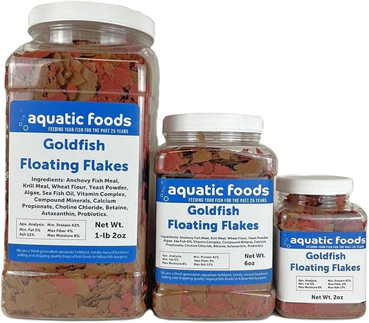 Aquatic Foods Inc. Goldfish Flakes, 42% Protein Color Enhancing and Spirulina Flakes for Aquarium & Pond Goldfish, Koi and All Pond Fish...WL 2oz Sm Jar