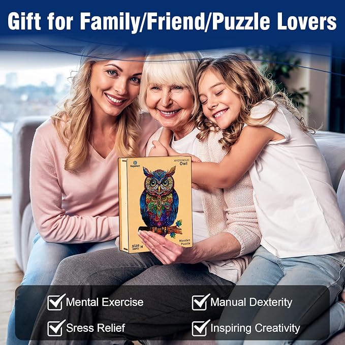 Wooden Jigsaw Puzzles for Adults, Unique Shaped Animal Wood Puzzles Adult, Owl Wooden Puzzles for Adults, Fun Challenging Family Games, 300pcs 17.2"×11.2"