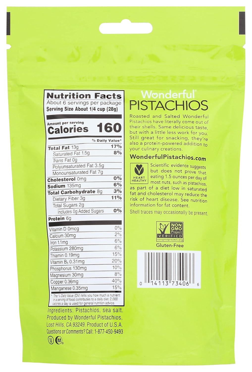 Wonderful Pistachio Roasted & Salted Shelled Pistachios, 6 OZ